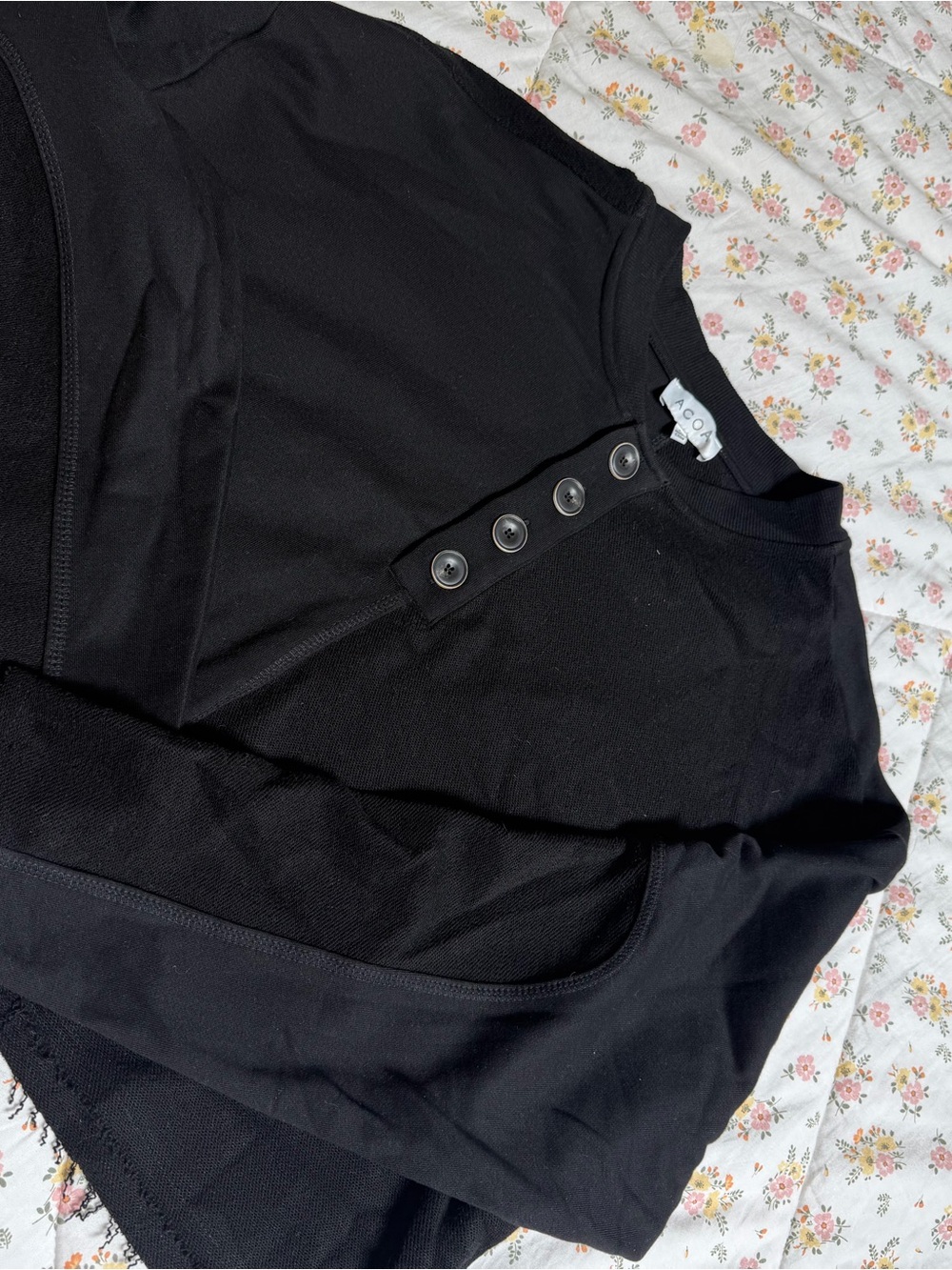 A New Day Black Button-Front Crewneck Sweatshirt